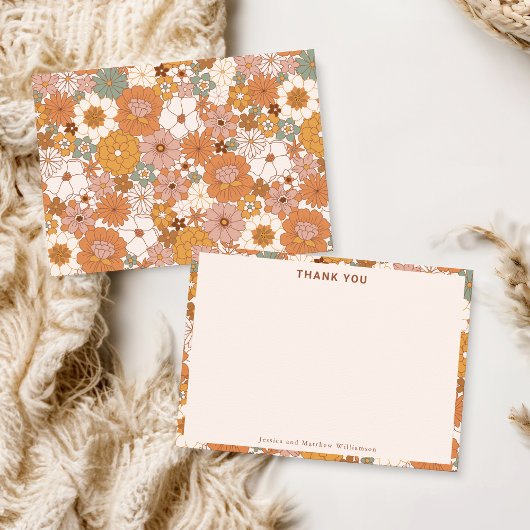 Retro Boho Terracotta Floral Personalized Wedding サンキューカード