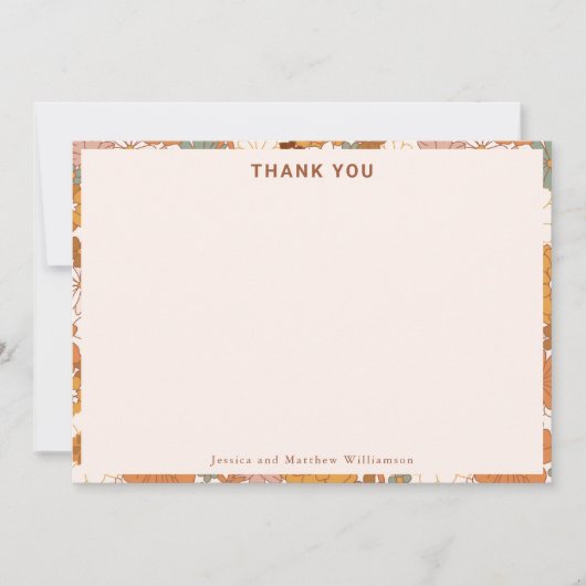 Retro Boho Terracotta Floral Personalized Wedding サンキューカード (正面)