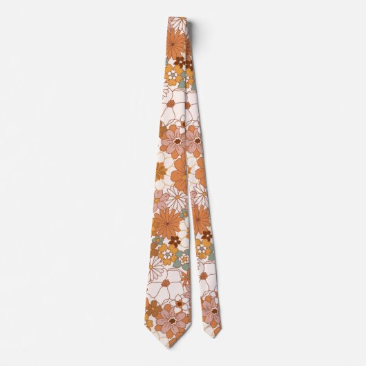 Retro Boho Terracotta Floral Wildflowers Autumn  ネクタイ (正面)