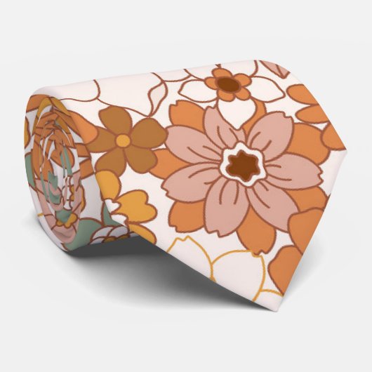 Retro Boho Terracotta Floral Wildflowers Autumn  ネクタイ (ロール)