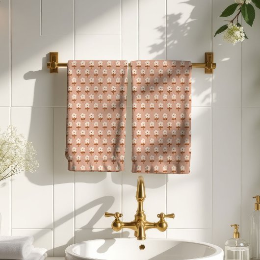 Retro Boho Towel Brown Green Floral Delight バスタオルセット