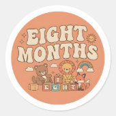 Retro Boho Toy Blocks Baby Eight Months Milestone ラウンドシール (正面)
