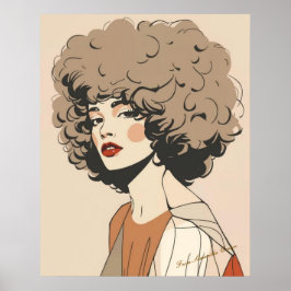 Retro Boho Woman Illustration Minimalist Wall Art ポスター