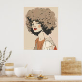 Retro Boho Woman Illustration Minimalist Wall Art ポスター (キッチン)