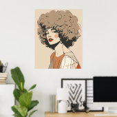 Retro Boho Woman Illustration Minimalist Wall Art ポスター (ホームオフィス)