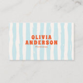 Retro Bold Blue  Groovy Funky Trendy Fun QR Code 名刺 (正面)