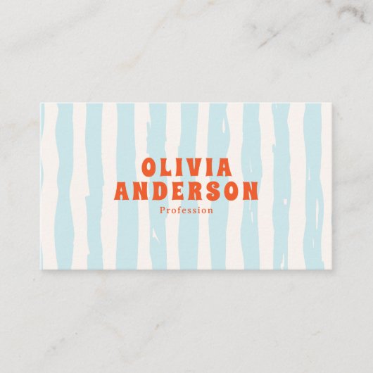 Retro Bold Blue  Groovy Funky Trendy Fun QR Code 名刺 (正面)