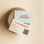 Retro Bold Blue  Groovy Funky Trendy Fun QR Code 名刺