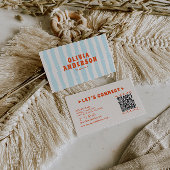 Retro Bold Blue  Groovy Funky Trendy Fun QR Code 名刺