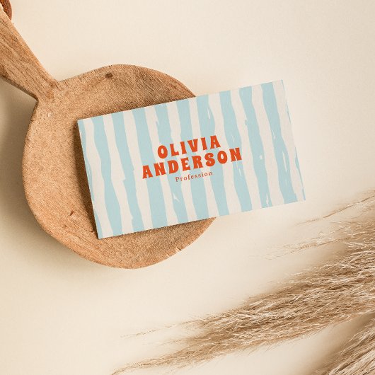 Retro Bold Blue  Groovy Funky Trendy Fun QR Code 名刺