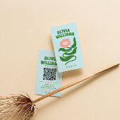 Retro Bold Boho QR Code Groovy Floral Trendy 名刺