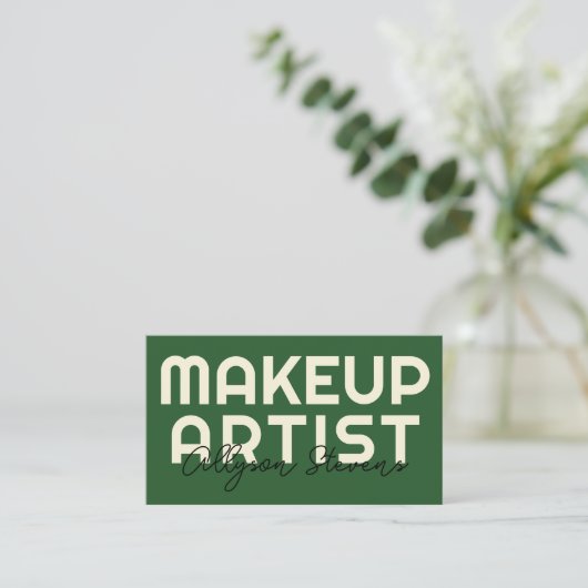 Retro Bold Green Makeup Artist QR Code 名刺 (スタンド正面)