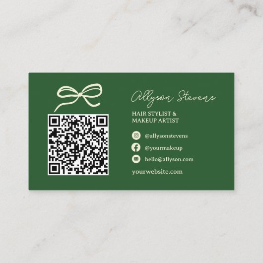 Retro Bold Green Makeup Artist QR Code 名刺 (裏面)