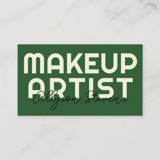 Retro Bold Green Makeup Artist QR Code 名刺 (正面)
