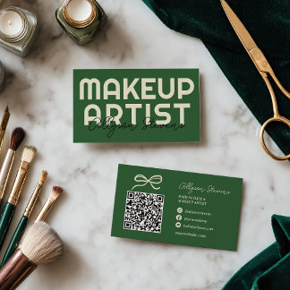 Retro Bold Green Makeup Artist QR Code 名刺