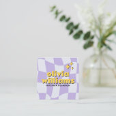 Retro Bold Groovy Checkered Boho Funky Trendy スクエア名刺 (スタンド正面)