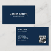 Retro Bold Minimalist Blue QR Code Business  名刺 (正面/裏面)