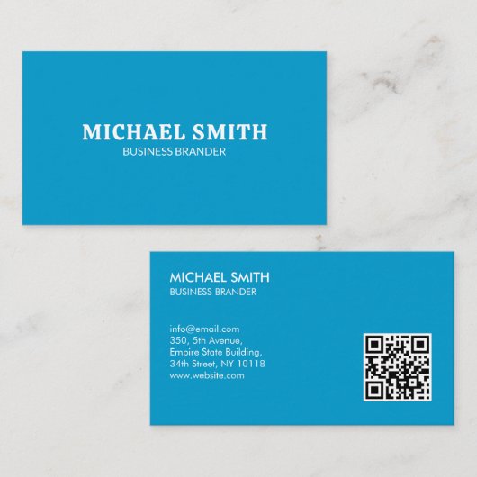 Retro Bold Minimalist Cyan QR Code Business  名刺 (正面/裏面)