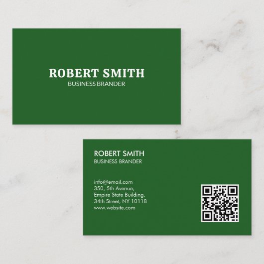 Retro Bold Minimalist Green QR Code Business  名刺 (正面/裏面)