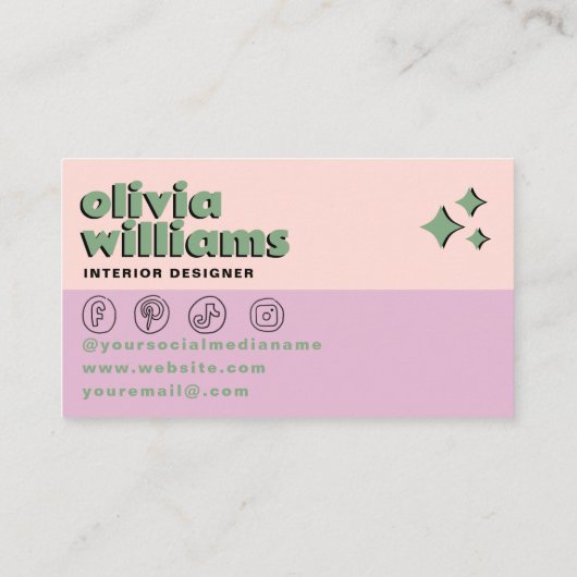 Retro Bold Pink Green Boho Groovy Checkered Unique 名刺 (裏面)