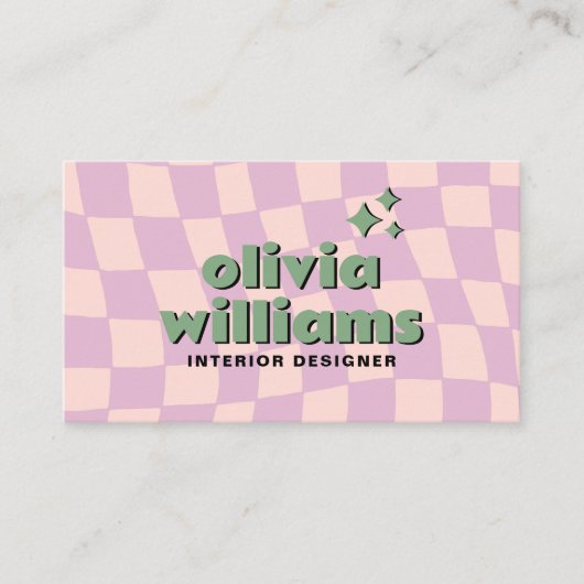 Retro Bold Pink Green Boho Groovy Checkered Unique 名刺 (正面)
