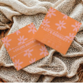 Retro Bold Pink Orange Groovy Floral Girly Funky スクエア名刺