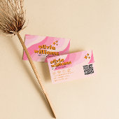 Retro Bold Pink Orange QR Code Groovy Girly Unique 名刺