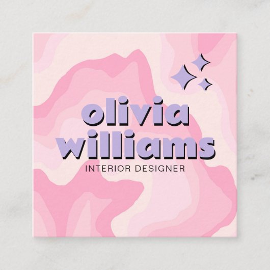 Retro Bold Pink Purple QR Code Groovy Girly Trendy スクエア名刺 (正面)