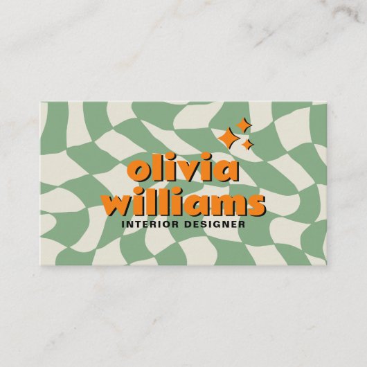 Retro Bold Psychedelic Groovy Checkered Unique Fun 名刺 (正面)