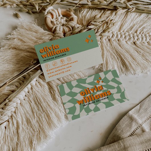 Retro Bold Psychedelic Groovy Checkered Unique Fun 名刺