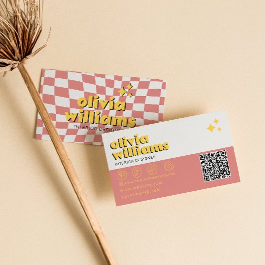 Retro Bold QR Code 70s Groovy Checkered Trendy 名刺