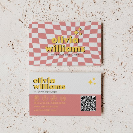 Retro Bold QR Code 70s Groovy Checkered Trendy 名刺