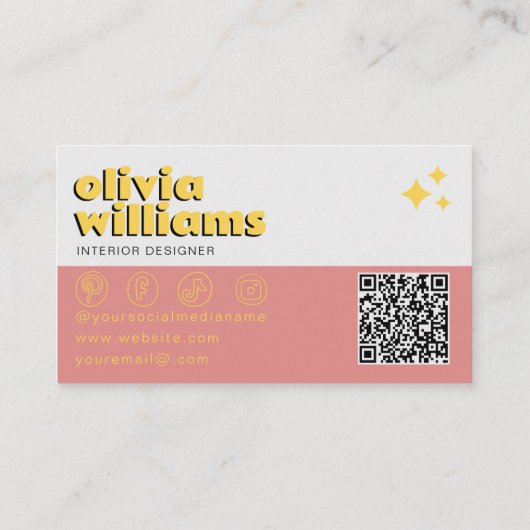 Retro Bold QR Code 70s Groovy Checkered Trendy 名刺 (裏面)