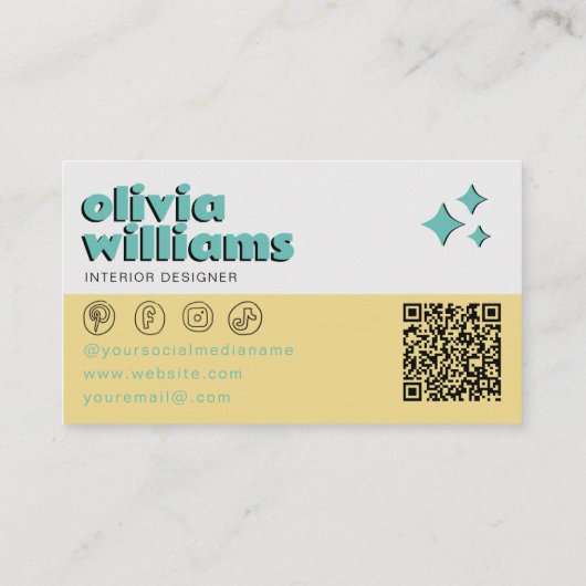 Retro Bold QR  Code Boho Groovy Checkered Unique 名刺 (裏面)