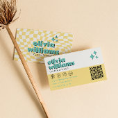 Retro Bold QR  Code Boho Groovy Checkered Unique 名刺