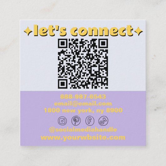 Retro Bold QR Code Groovy Checkered Boho Funky スクエア名刺 (裏面)