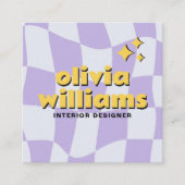 Retro Bold QR Code Groovy Checkered Boho Funky スクエア名刺 (正面)