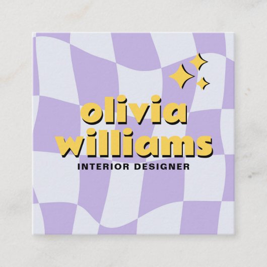 Retro Bold QR Code Groovy Checkered Boho Funky スクエア名刺 (正面)