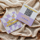 Retro Bold QR Code Groovy Checkered Boho Funky スクエア名刺
