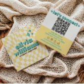 Retro Bold QR Code Groovy Checkered Boho Trendy スクエア名刺