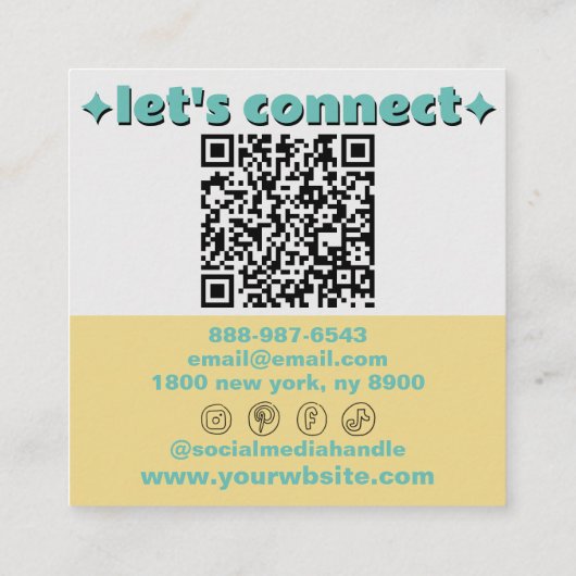 Retro Bold QR Code Groovy Checkered Boho Trendy スクエア名刺 (裏面)