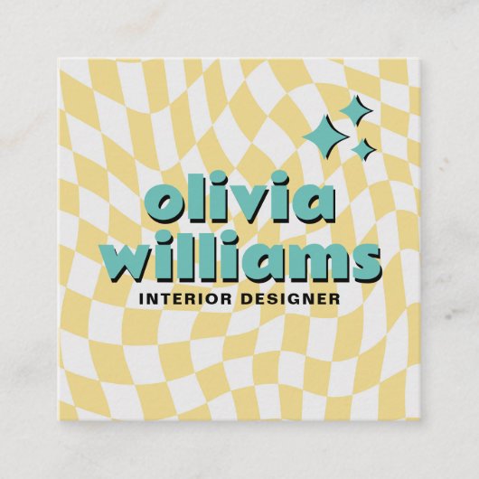 Retro Bold QR Code Groovy Checkered Boho Trendy スクエア名刺 (正面)