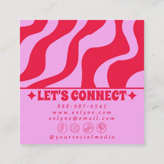Retro Bold Red Pink 70s Boho Groovy Trendy Girly スクエア名刺 (裏面)