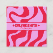 Retro Bold Red Pink 70s Boho Groovy Trendy Girly スクエア名刺 (正面)