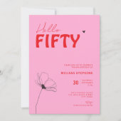 Retro Bold Typo Pink Red Simple 50th Birthday 招待状 (正面)
