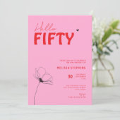 Retro Bold Typo Pink Red Simple 50th Birthday 招待状 (スタンド正面)