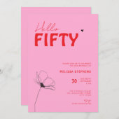 Retro Bold Typo Pink Red Simple 50th Birthday 招待状 (正面/裏面)