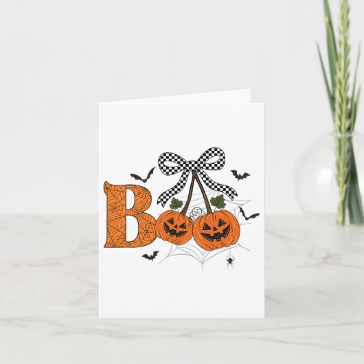 Retro Boo Ghost Pumpkin Cherries Bow Halloween Wom カード (正面)