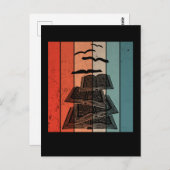 Retro Book Birds Library Bookworm ポストカード (正面/裏面)