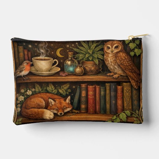 Retro book lover woodland animals アクセサリーポーチ (裏面)